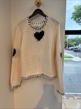John + Jenn Cream Sweater with Black Heart Details